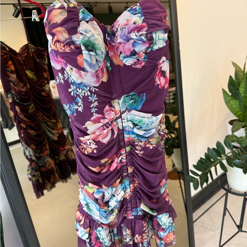 Purple Floral Ruched Women’s Dress